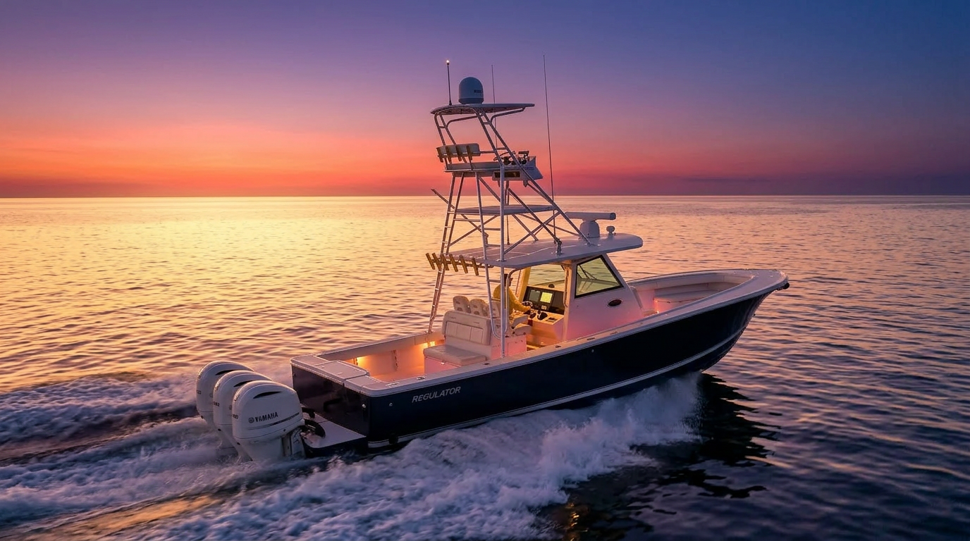Center console sportfishing boat offshore in Stuart, FL